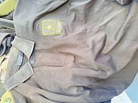 Black US Army polo with embroidered patch and surrounding garments