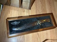 Knife in closed glass-top walnut case