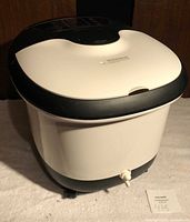 Full view of ACEVIVI foot spa showing exterior, lid and drain