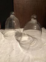 Pair of clear glass cloches front view