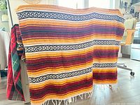 Blanket draped to show full pattern, colours and fringe