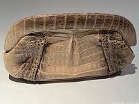 Front view of crocodile leather clutch