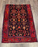 Full view of handmade Hamadan rug showing entire design and border