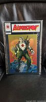 Full front view of bagged Bloodshot #1 comic showing entire chromium cover