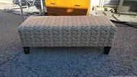 Front view of upholstered bench ottoman showing full length and fabric pattern