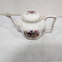 Front view of Arthur Wood floral teapot showing main floral design
