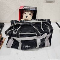 Raiders duffel bag and boxed Party Pooch plush