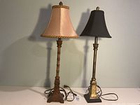 Front view of both buffet lamps showing shades, bases, cords