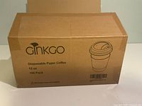Exterior of Ginkgo branded shipping carton indicating 12 oz disposable paper coffee cups 100 pack