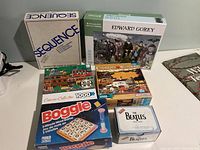 All six boxed items arranged together