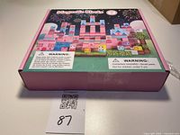 Front of sealed pink PINKCAT Magnetic Blocks box with castle artwork and warning labels