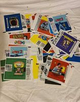 Assorted wrappers spread out showing multiple series