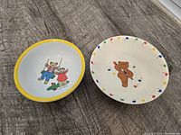 Top view of both bowls showing interior graphics and colours