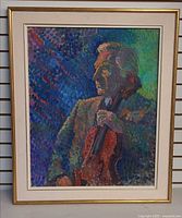 Full view of framed painting showing portrait, mat, and frame