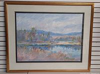 Full view of framed pastel landscape