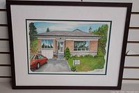 Front view of framed painting showing artwork, mat and frame