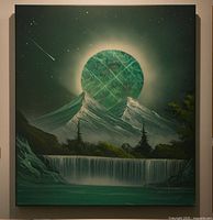 Frontal view of entire cosmic landscape painting showing composition and color