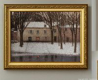 Front view of framed winter landscape oil painting
