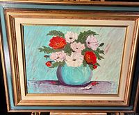 Framed floral still life painting full view