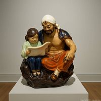 Full view of porcelain sculpture front on plinth