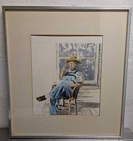 Frontal view of framed watercolour showing full artwork and mat