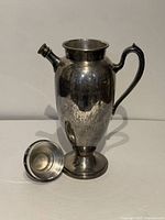 Full view of Gotham silverplate cocktail shaker with lid removed