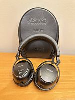 Front view of Sony MDR-NC60 headphones with case visible