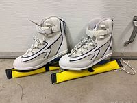 Full view of both skates with blade guards
