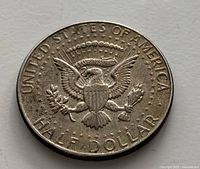 Reverse side of 1967 U.S. Kennedy half dollar coin