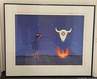 Full view of framed print behind glass