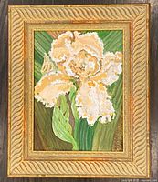 Full view of framed Linda Crabtree Peach Iris painting