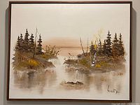 Front view of framed oil painting showing entire artwork and signature