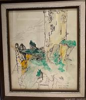 Full view of framed watercolour painting