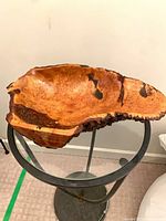 Top view of burl wood bowl on stand
