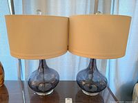 Front view of both coloured glass lamps with shades