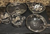 All five silver overlay glass pieces grouped