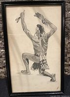 Full view of framed black-and-white Native American dancer print