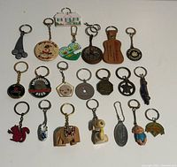 All 21 keychains arranged in four rows showing fronts