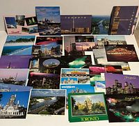 Overview of entire assortment of Ontario postcards spread out