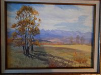 Full view of framed Lloyd Laverick mountain landscape painting