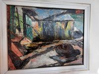 Front view of framed abstract oil painting