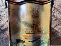 Side panel with steamship illustration and water scene