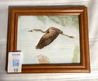 Framed watercolour painting with MaxSold lot tag visible