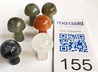 All six stone mushroom figurines beside lot card