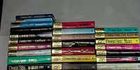 Spines of all 24 Danielle Steel hardcover books showing titles and dust jacket colors