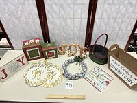 Group shot of all eleven Christmas décor items