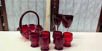 Full lot showing basket, goblets, cordials