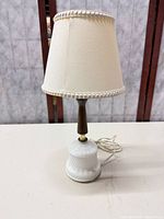Full view of lamp with shade showing overall design and condition