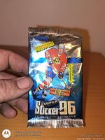 Front view of sealed 1996 NHL Super Sticker 96 pack