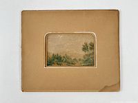 Front view showing lithograph within tan mount